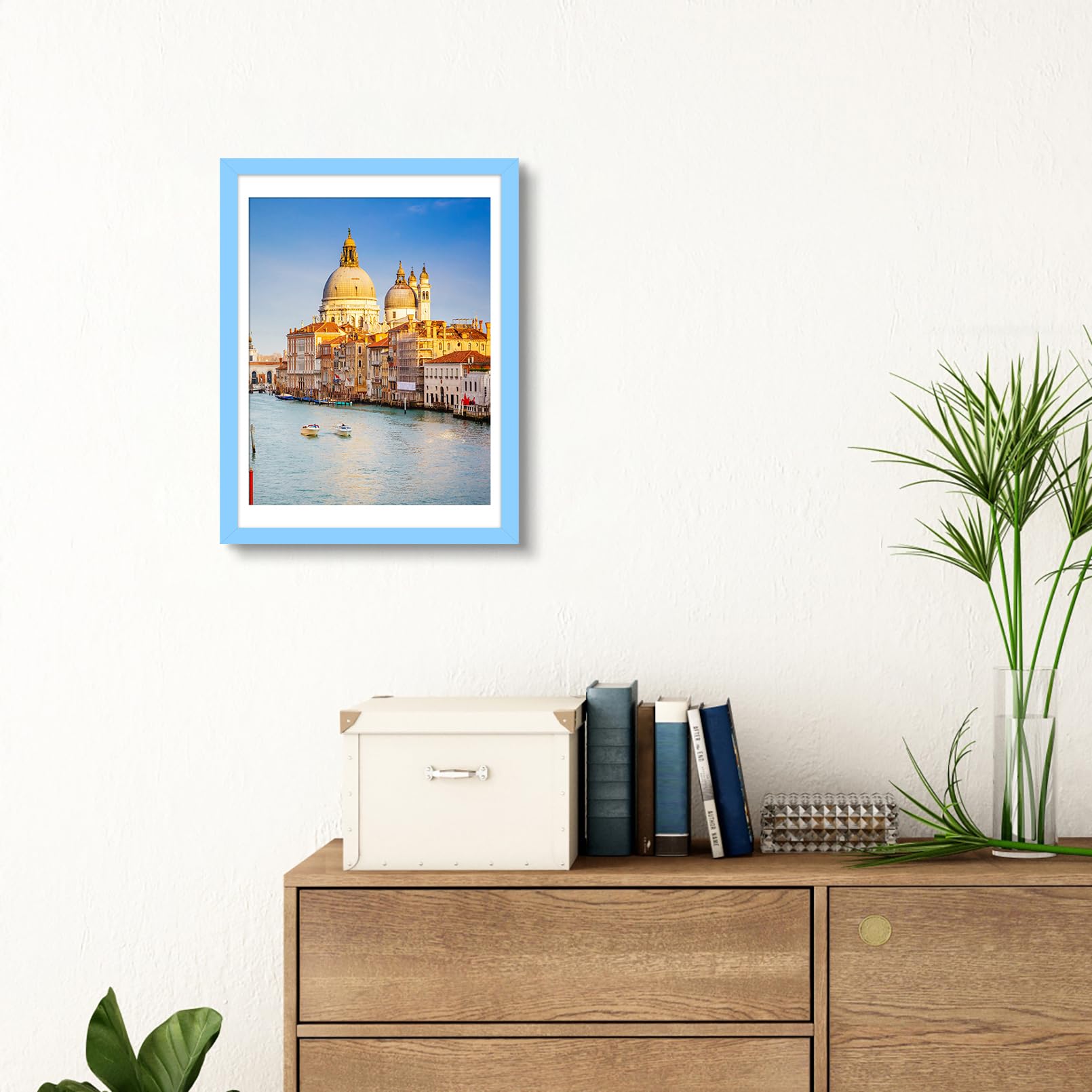 wyooxoo 12x16 Picture Frame Blue Made of Solid Wood Photo Frames Display Pictures 11x14 with Mat or 12x16 Without Mat Colorful F